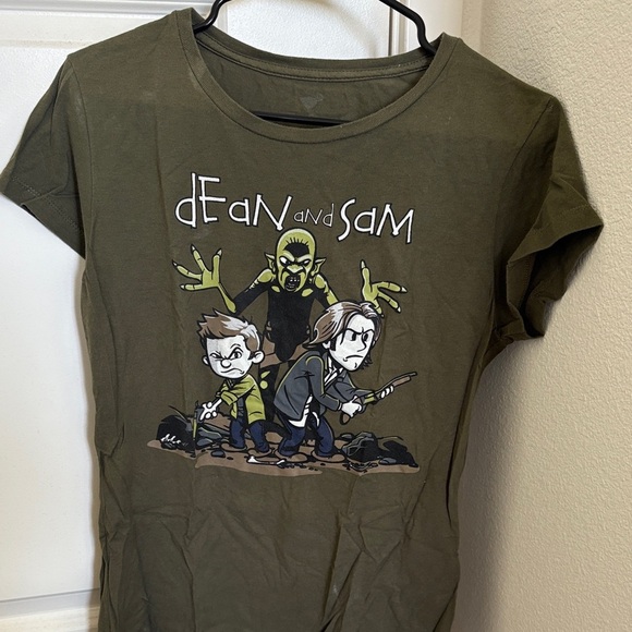 Dean and Sam Cartoon Graphic Tee - Olive - Picture 1 of 2